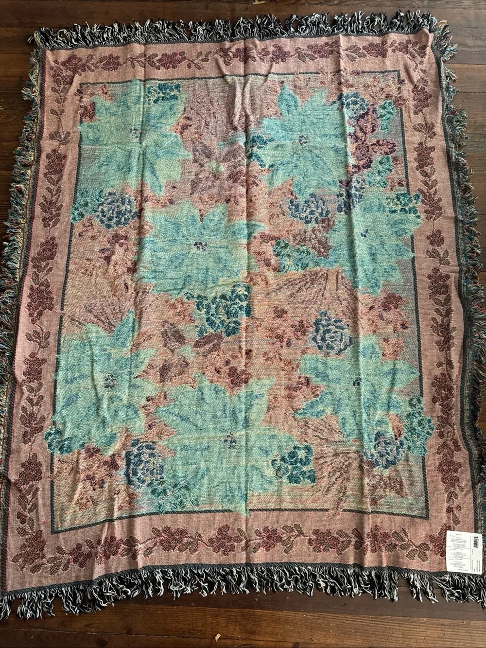 VTG Woven Tapestry 60”x50” Throw Blanket Poinsettia Manual Woodworkers Weavers